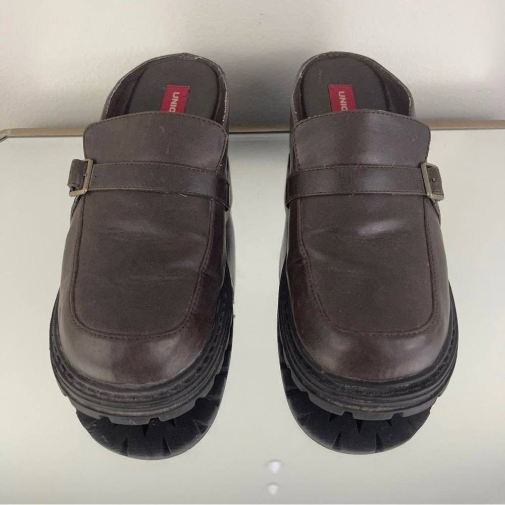 UNIONBAY Vintage 90s Y2K Brown Faux Leather Platform Chunky Heel Slip On Loafers - Picture 6 of 11